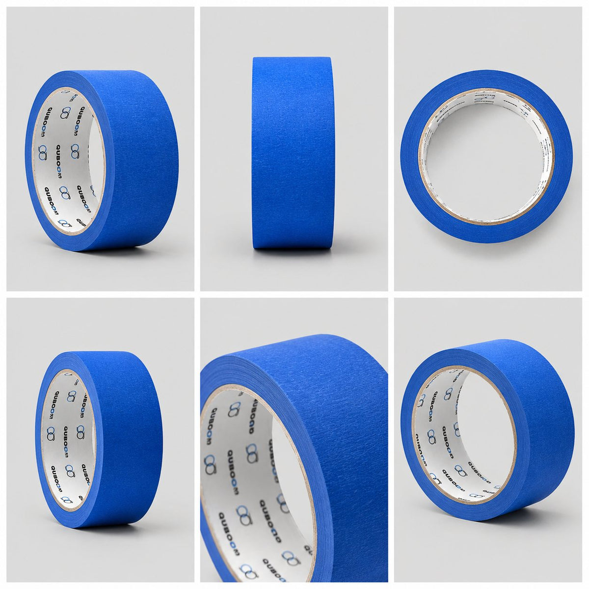 Close-ups of a blue tape roll, its edge and its core